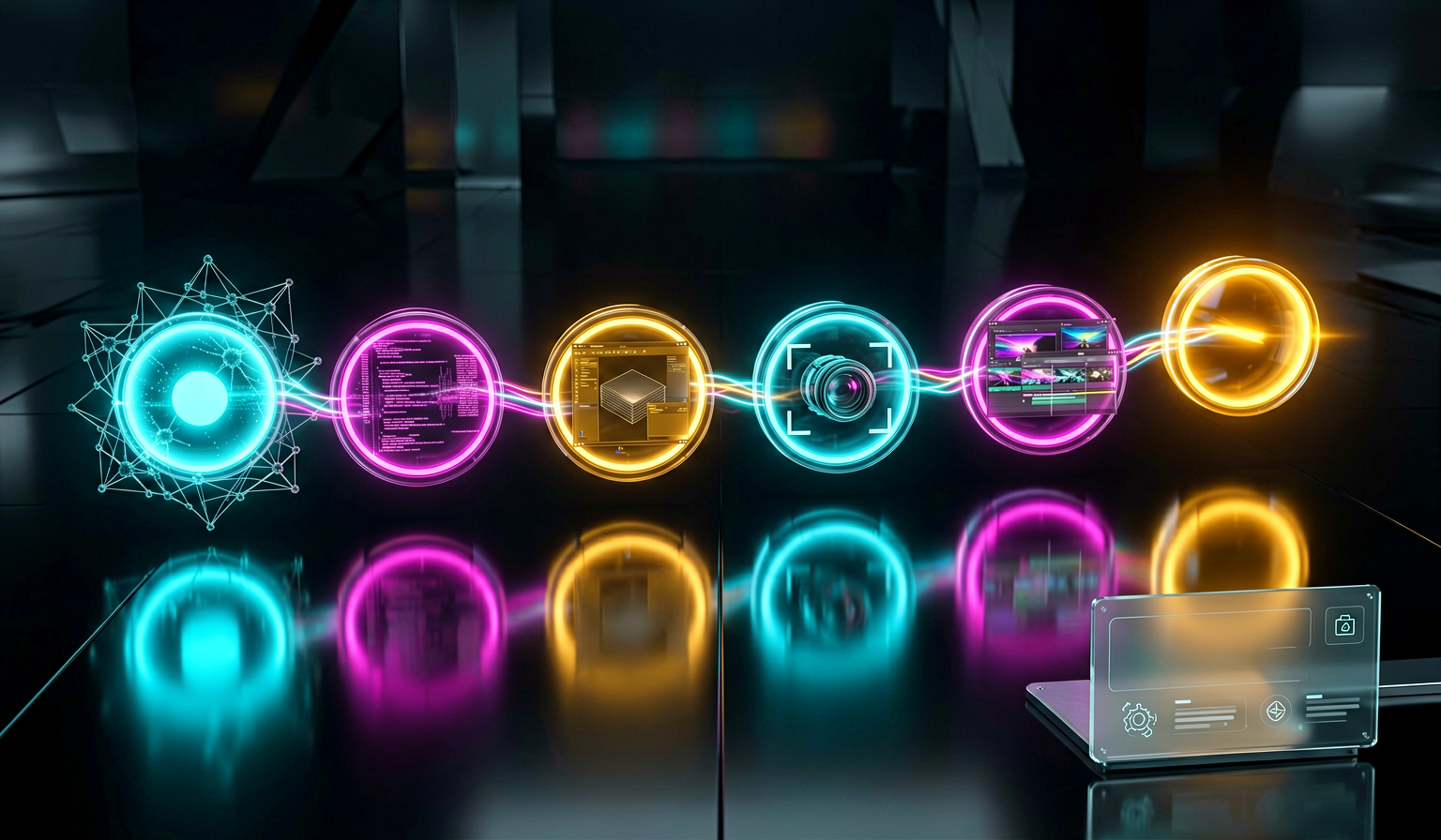 Futuristic six-stage content creation journey